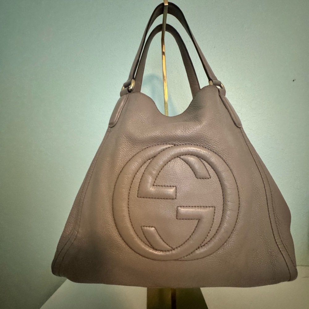 Gucci Pre-Loved Grey Leather Soho Shoulder Bag, Grey